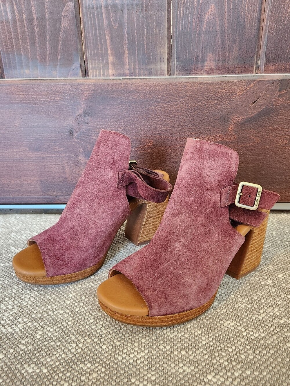 Kork-Ease Hopi Suede Slingback Block Heel Open Toe Sandals, Burgundy Size 7 EUC